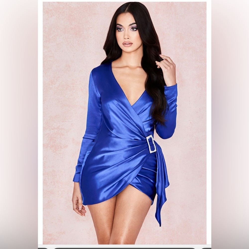 HOUSE OF CB 'Henrietta' Cobalt Satin Draped Dress M